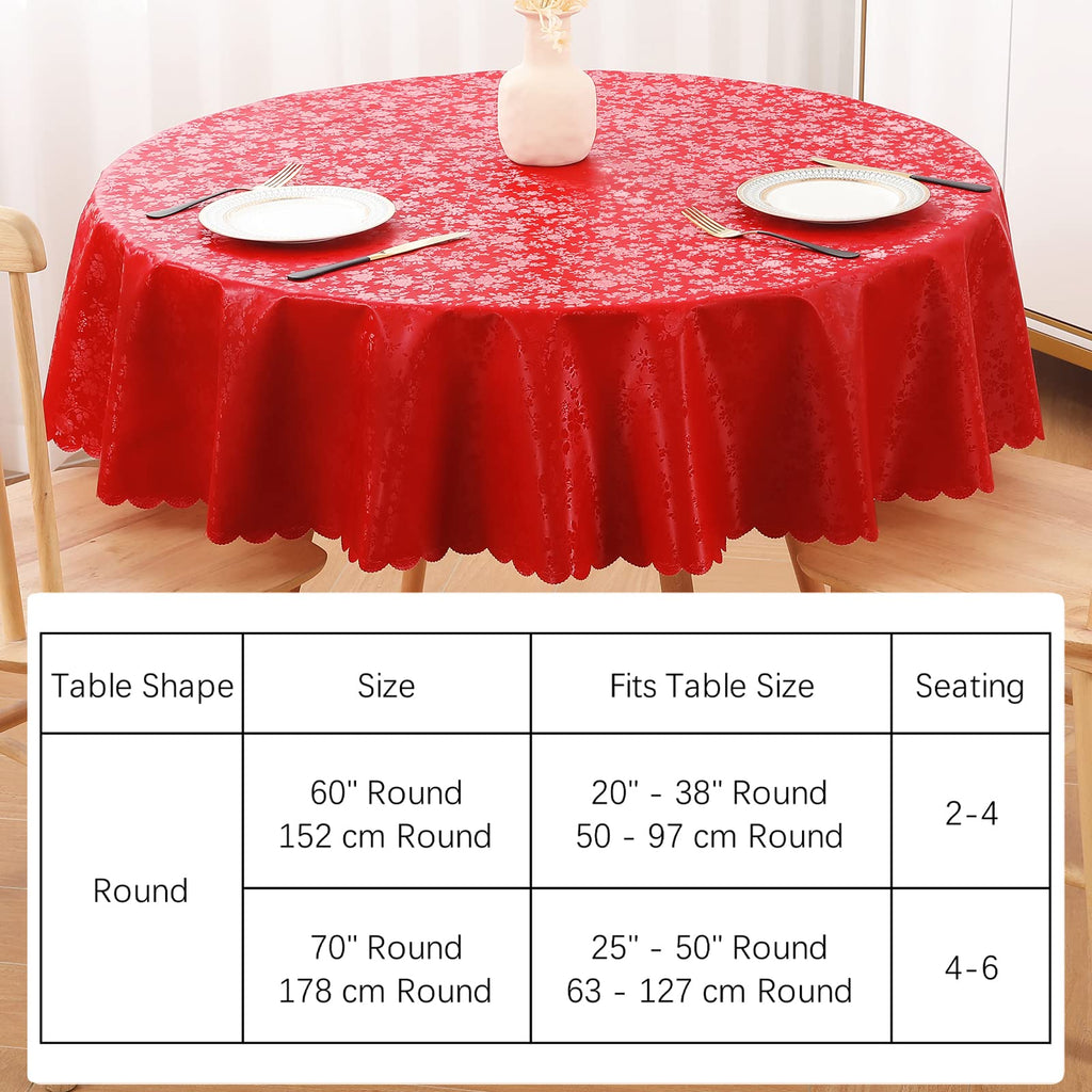 Round Waterproof Heavy Duty Vinyl Tablecloths, 70 x 70 Inch