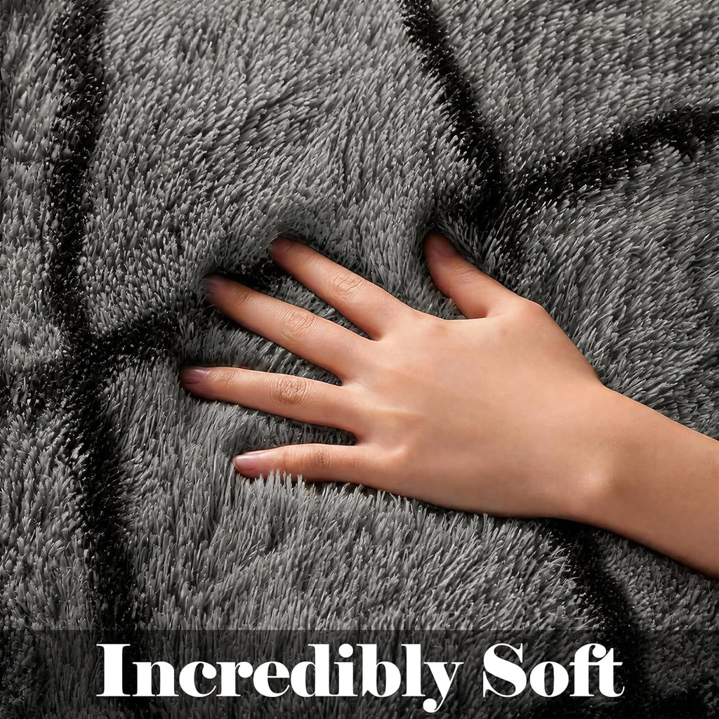 6x9 Area Rugs Bedroom, Fluffy Grey and Black Geometric Rug