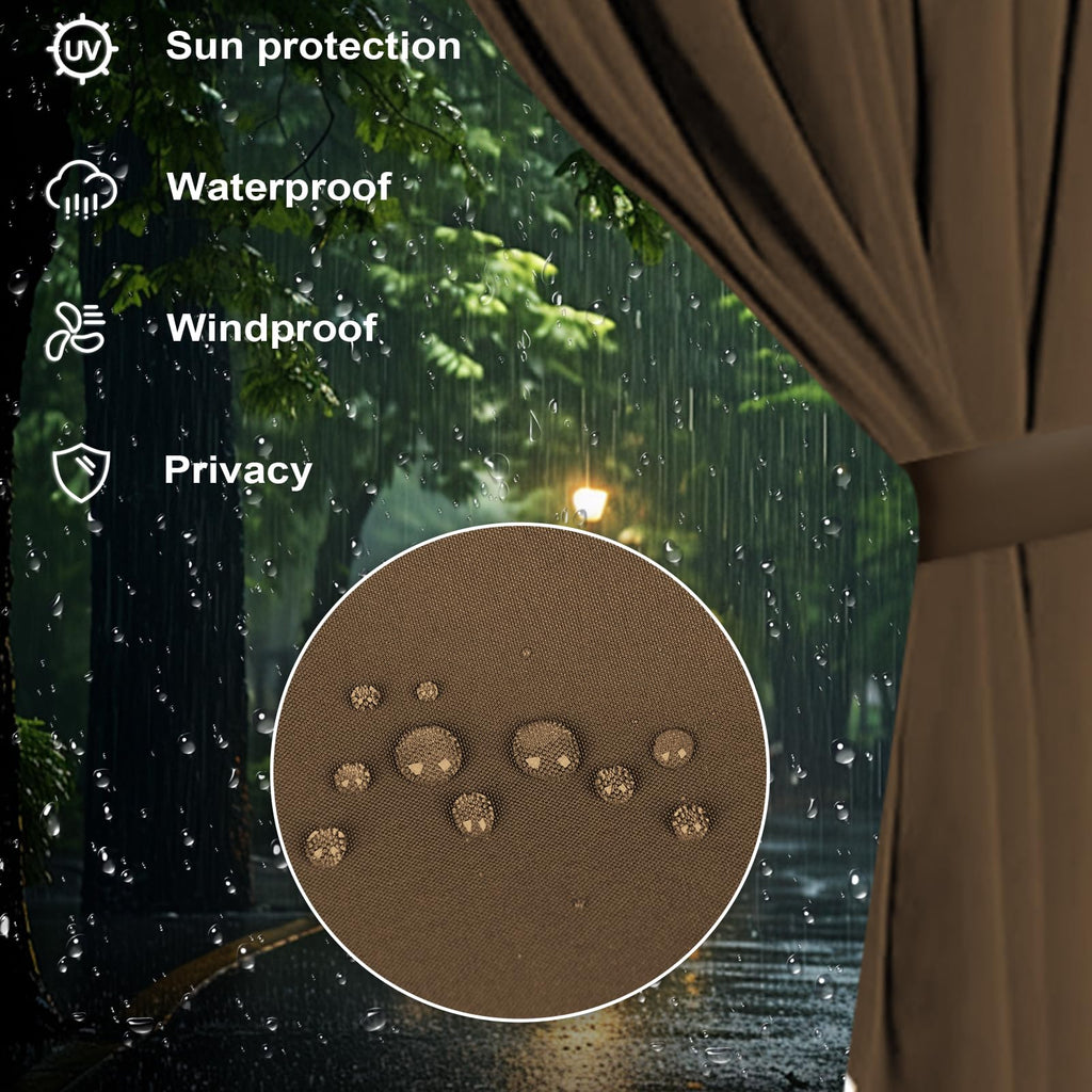 10x10 Gazebo Curtains Outdoor Waterproof, 4 Panel Sidewalls, Mocha