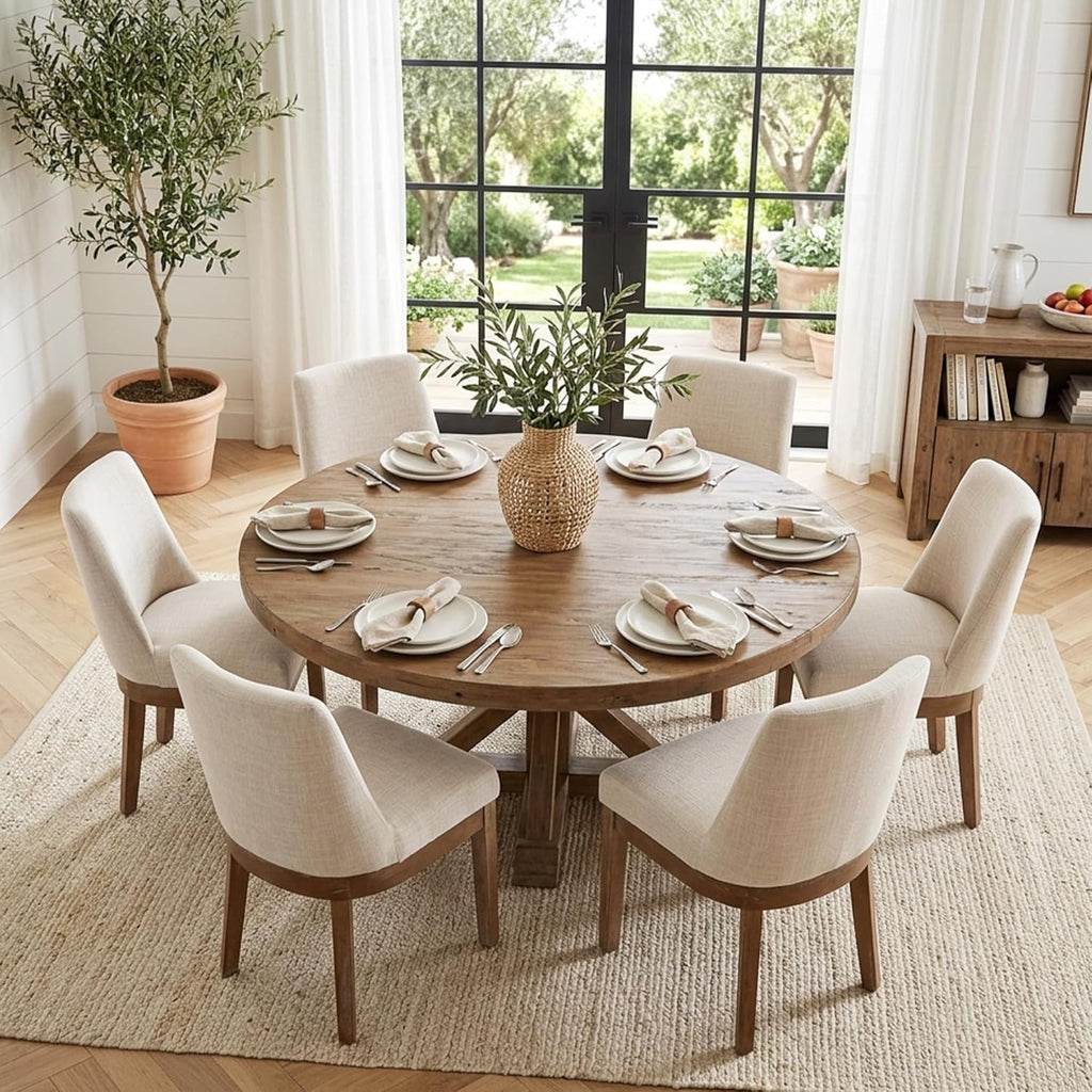 Modern Dining Chairs Set of 4 with Comfortable Back Support, Farmhouse Soft Linen Upholstered Kitchen Dining Room
