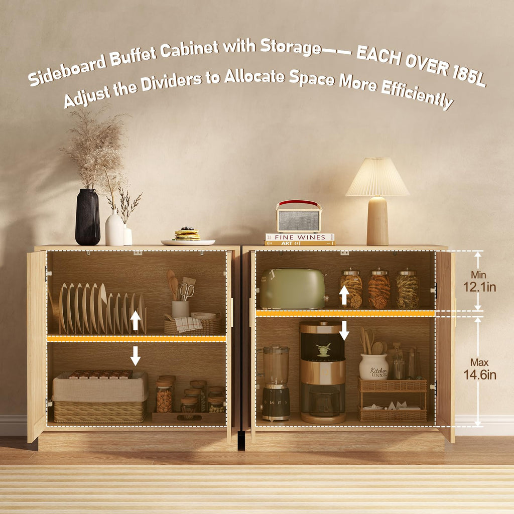 31.5" Fluted Sideboard Cabinet with Arched Doors, Buffet Cabinet, Light Oak