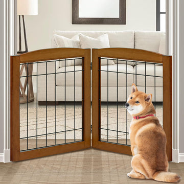2-Panel Freestanding Foldable Wood Dog Gate - Solid Wood & Steel Wire, Chew-Resistant Pet Barrier for Indoor Use