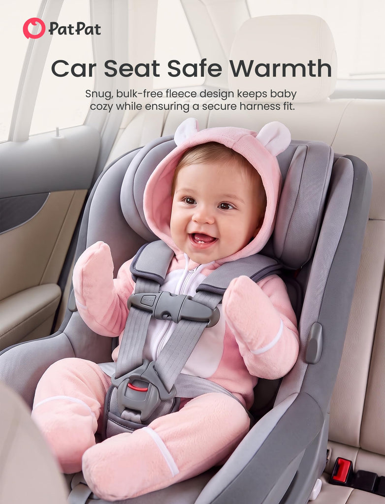 Baby Fleece Hooded Footie, Soft & Warm Outfit Bear Pink