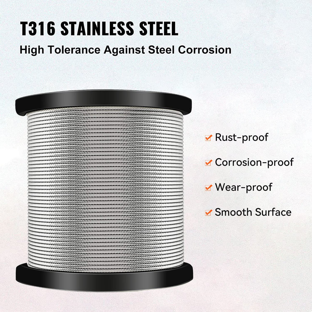 1/8 Stainless Steel Cable, Cable Railing for Stainless Steel Cable, 7x7 Strands Construction with Cutter for Cable