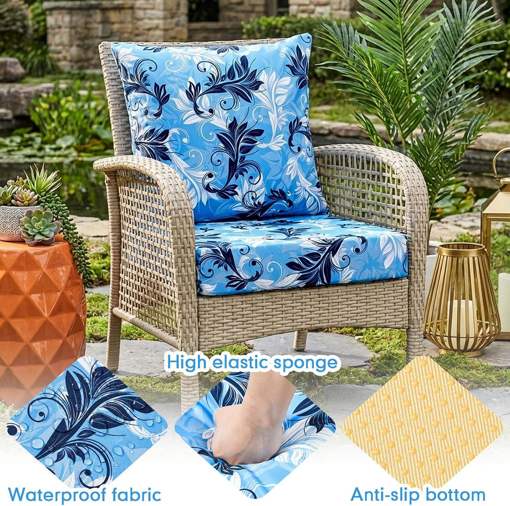 4 Set Outdoor Chair Patio Cushions 20 x 20 Inch Deep Seat Waterproof Chair Cushions Furniture Set Replacement