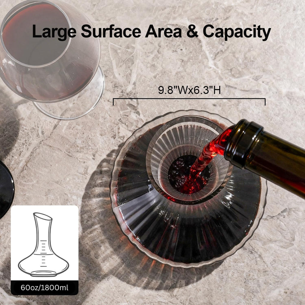 Wine Decanter with Aerator, Ribbed Crystal Glass Red Wine Carafe Decanter, Wine Accessories, Hand-Blown Lead-Free