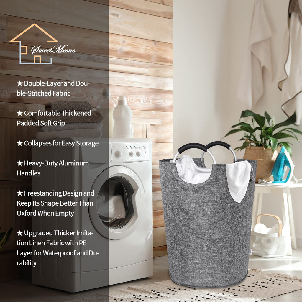Oversized Laundry Basket, Huge Laundry Hamper Bag with Handles, 160L Grey