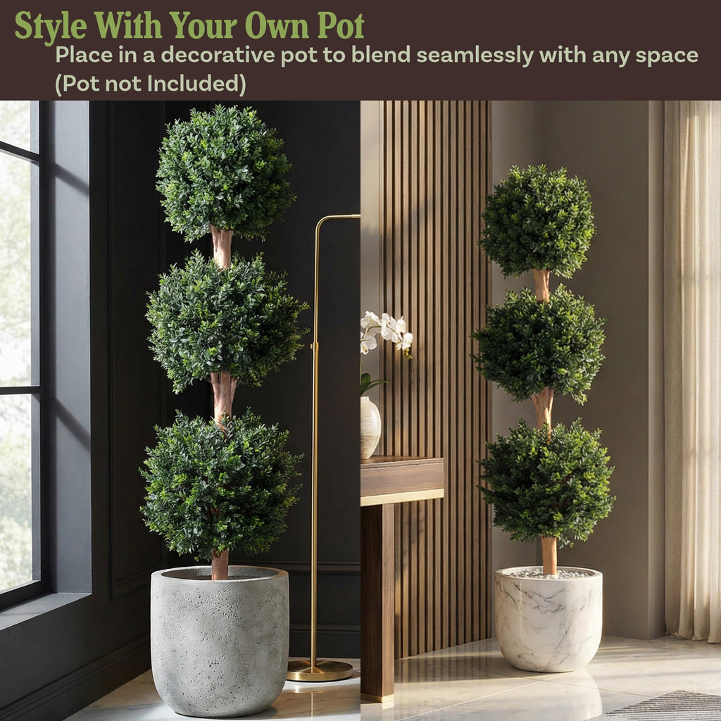 Set of 2 Artificial Trees - 5FT Hedyotis Topiary Fake Plants in Weighted Pots - Faux Plants for Indoor Display or