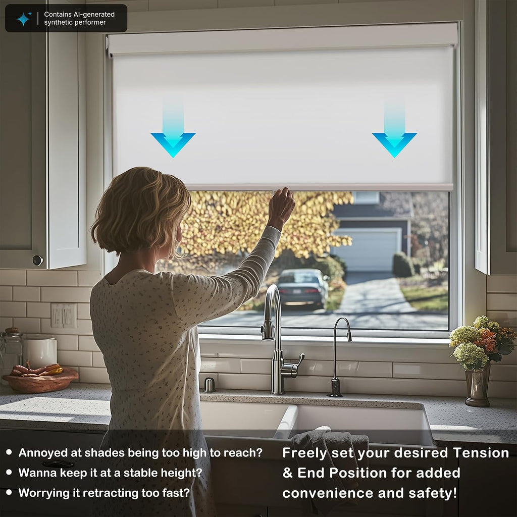 No Drill Cordless Blackout Roller Shades with Valance, Waterproof UV Protection Privacy Drilless Easy Install Blinds