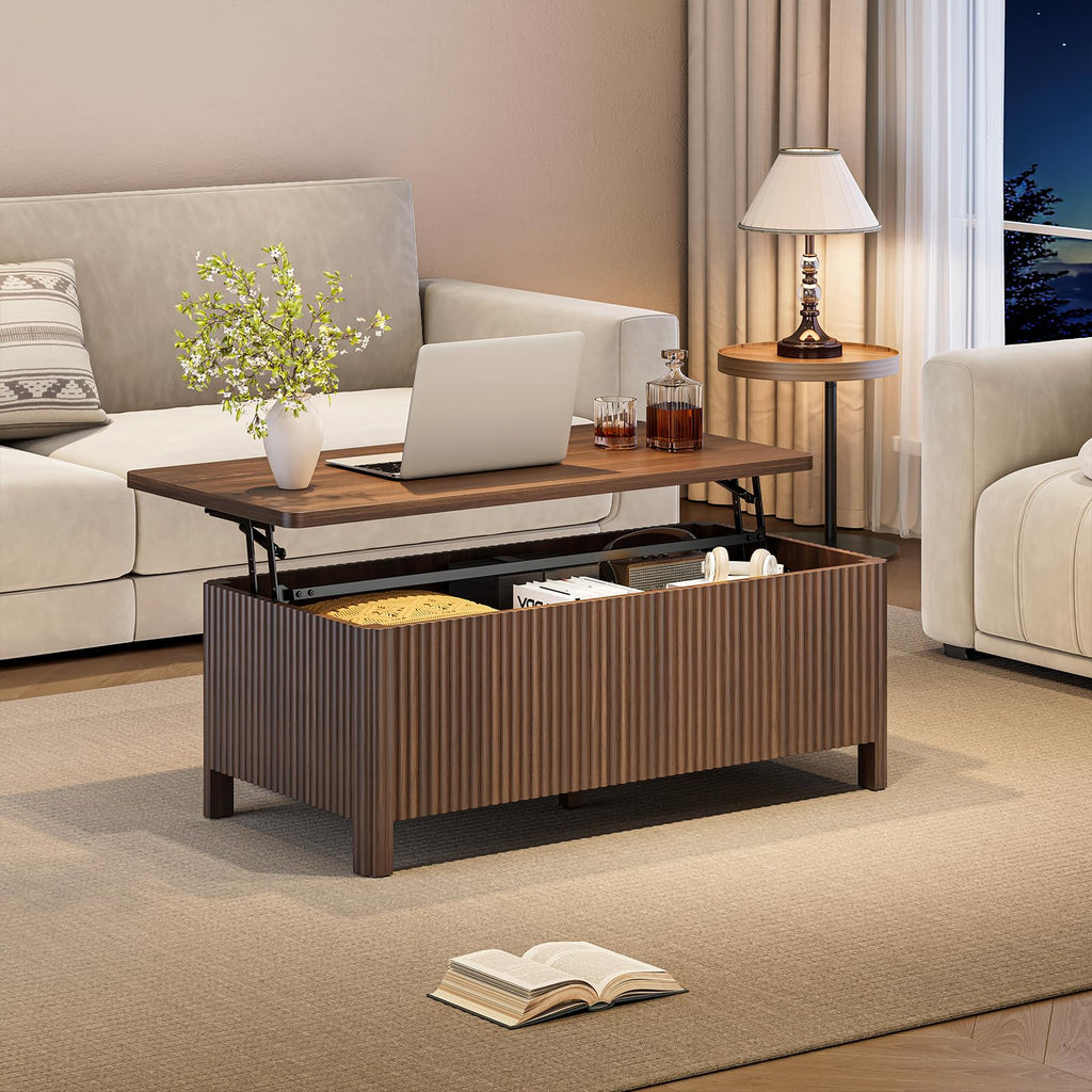 Fluted Lift Top Coffee Table, Mid-Century Modern Coffee Table