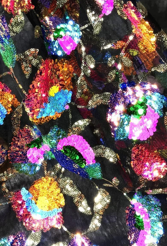 51" Width Colorful Flower Soft Tulle Crystal Glittering Sequins Tulle Lace Fabric French African Voile Wedding Fabric