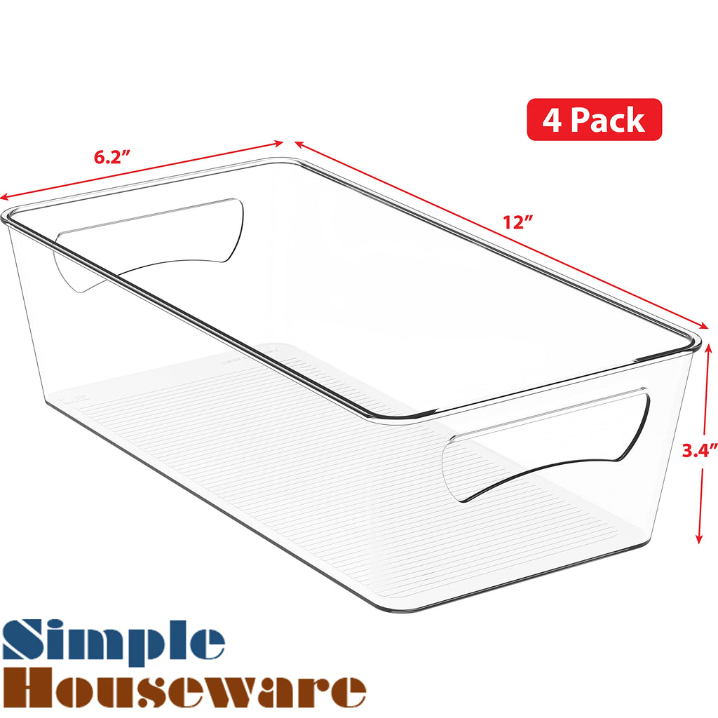 4 Pack Clear Fridge Storage Bins Organizer (12"x6.2"x3.4")