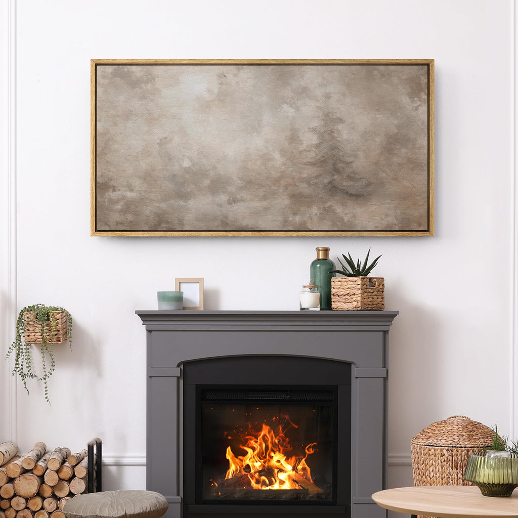 Extra Large Framed Canvas Print Wall Art Neutral Mist Abstract Subtle Beige and Taupe Cloud Illustrations Modern Art