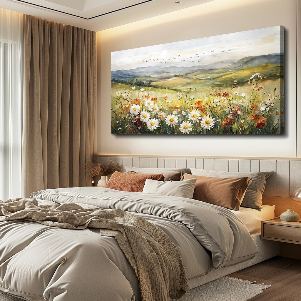 Canvas Wall Art Large Framed Wall Decor Modern Office Wall Decorations Prairie Flowers Landscape Painting Farmhouse