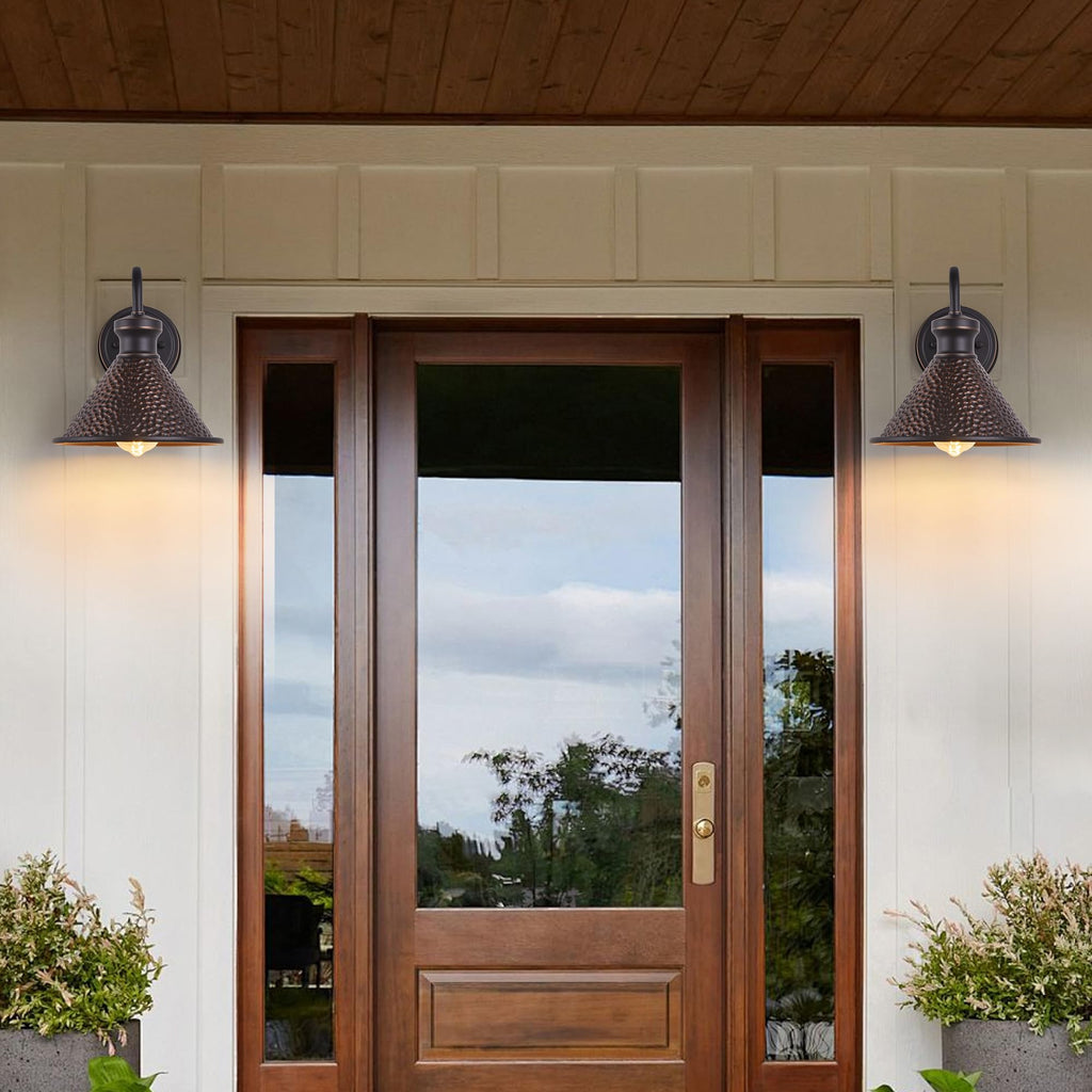 Gooseneck Outdoor Wall Light Fixtures, 2-Pack Farmhouse Barn Lights for Porch, Industrial Oil-Rubbed Bronze Exterior
