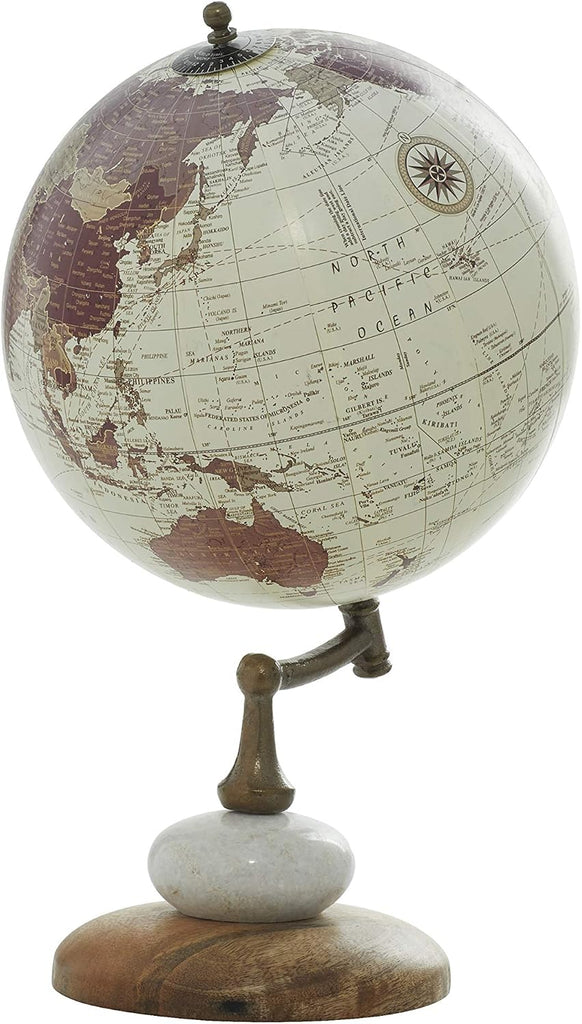 Contemporary Mango Wood Globe Globe, 8" x 8" x 14", Cream
