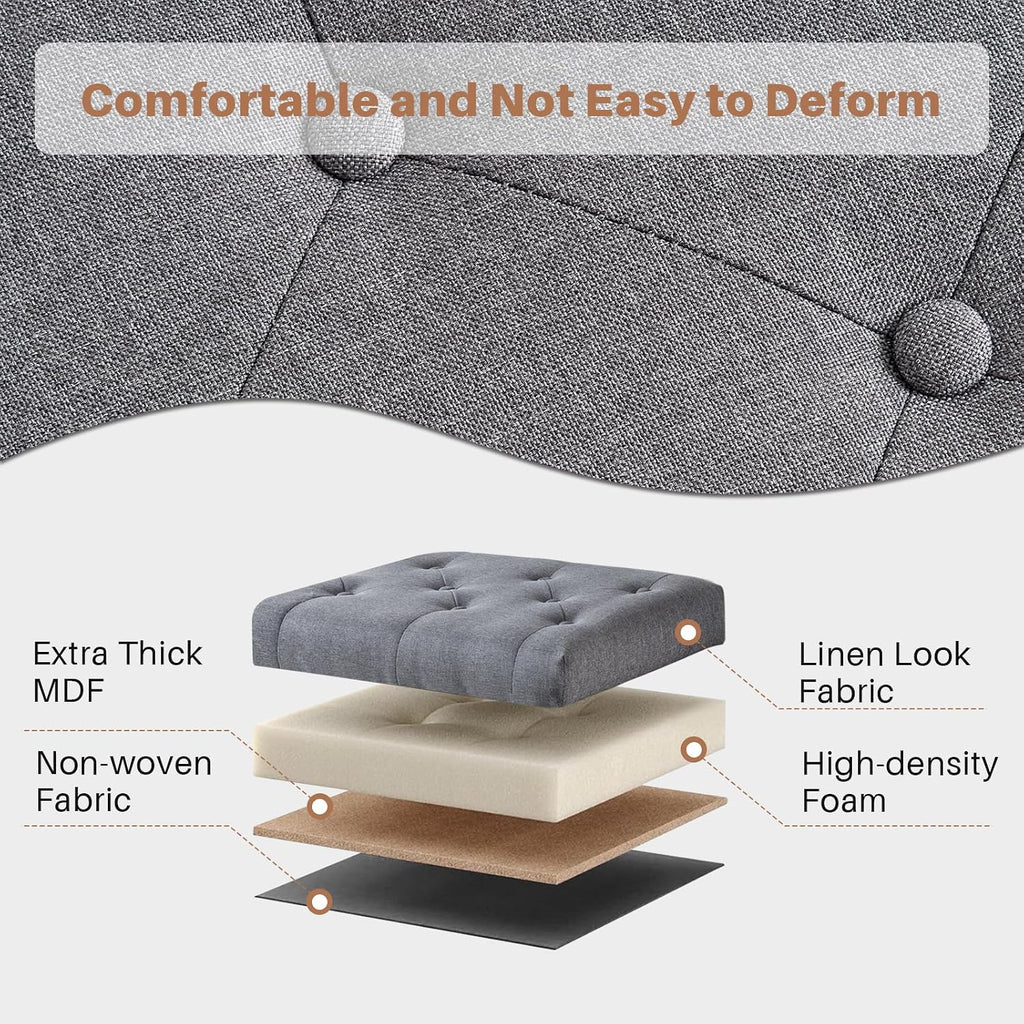 42" Storage Ottoman Bench, End of Bed Storage Bench,330 LBS Load | Button Tufted Fabric , Solid Wood Leg, Safety