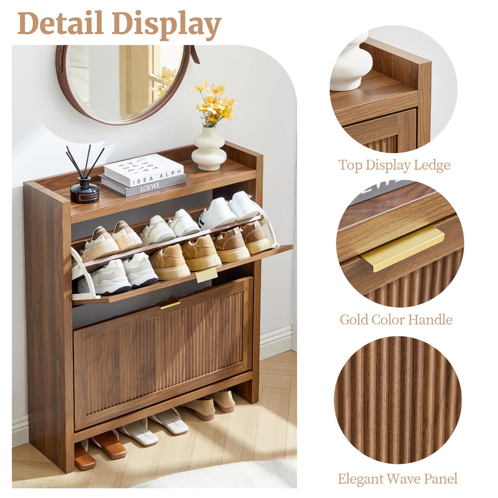 Fluted Shoe Storage Cabinet with 2 Flip Door