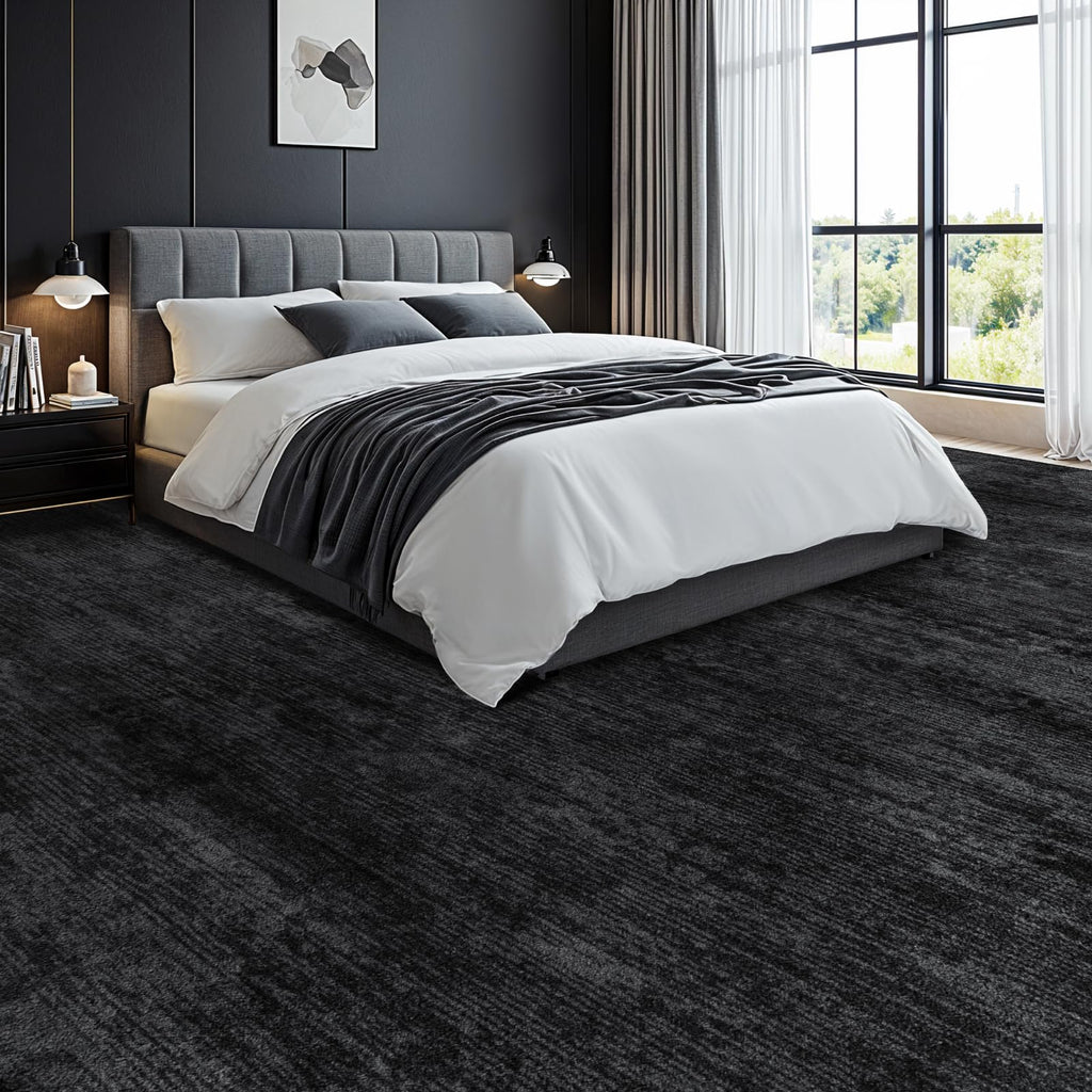 Washable Area Rug, Black Solid Area Rugs