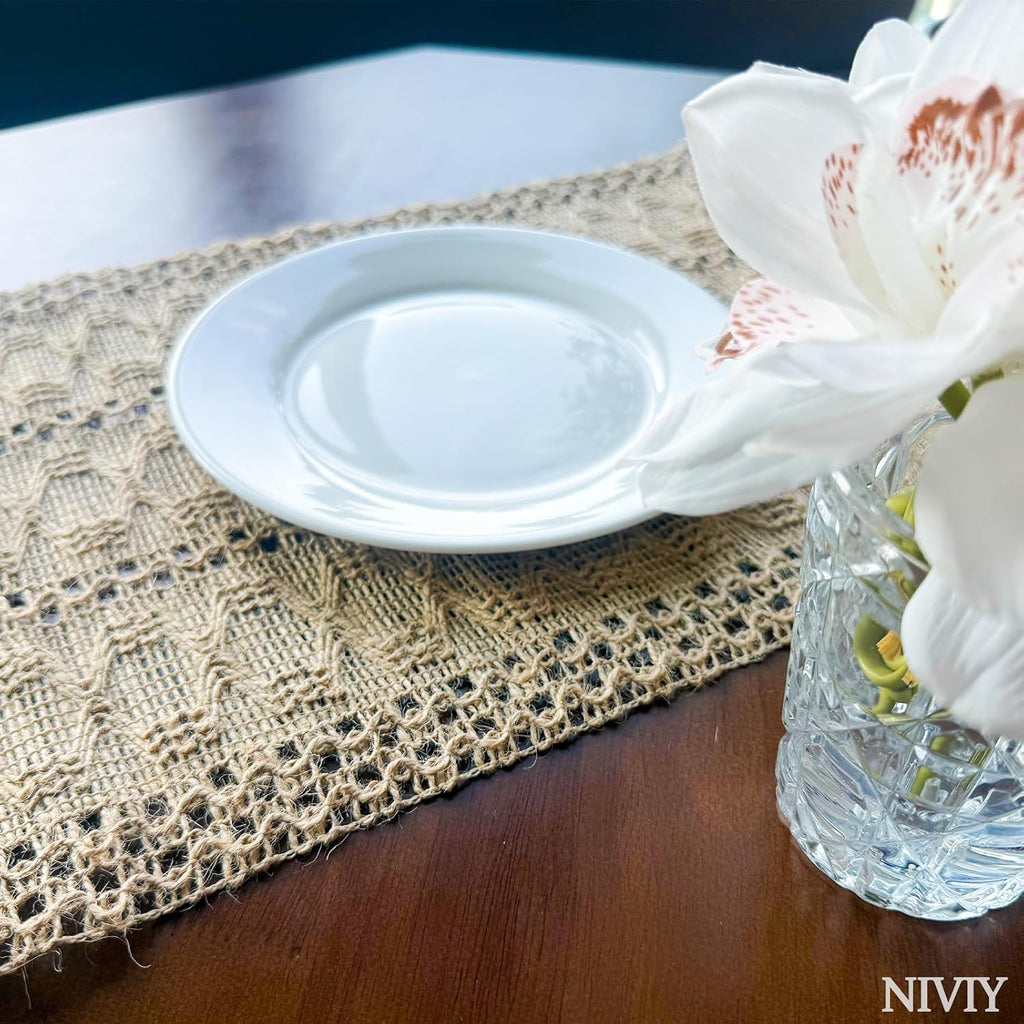 Burlap Placemats, 12x18 Inch Natural Cotton Jute and Kitchen Woven Placemats with Tassels for Dining Table - Set of 6