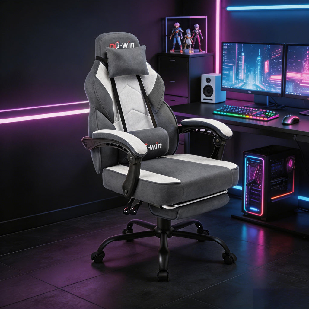 Gaming Chair with Pocket Spring Cushion, Fabric Gamer Chair with Footrest for Adults, High Back Ergonomic Computer