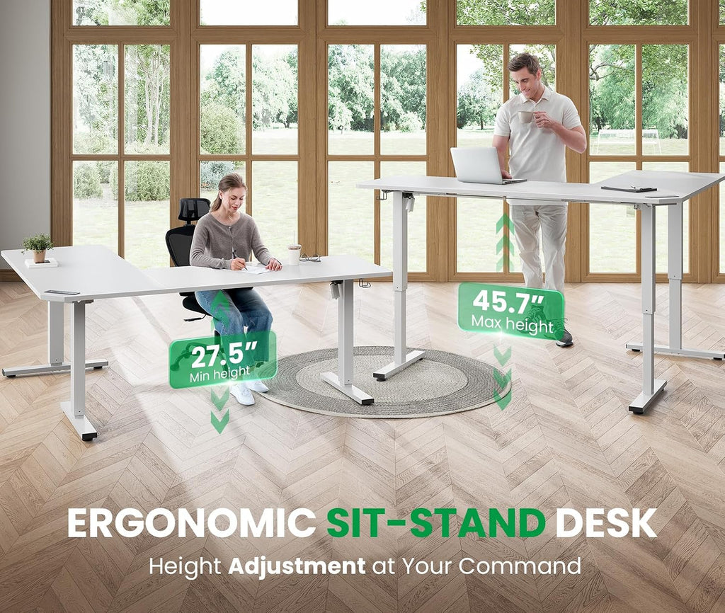 63x55 Inch L-Shaped Standing Desk with Charging Station Corner Desk | Adjustable L Shape Corner Computer Desk with