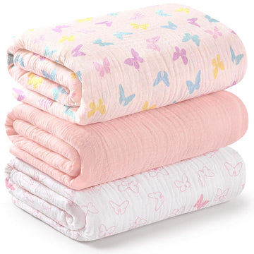 3pk Muslin Swaddle Blankets for Newborns Boys, Girls (Flutter, 47x47)