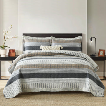 100% Cotton Quilt Set Quilt Bedding Set Bedspreads, Farmhouse Striped Coverlet, Lightweight