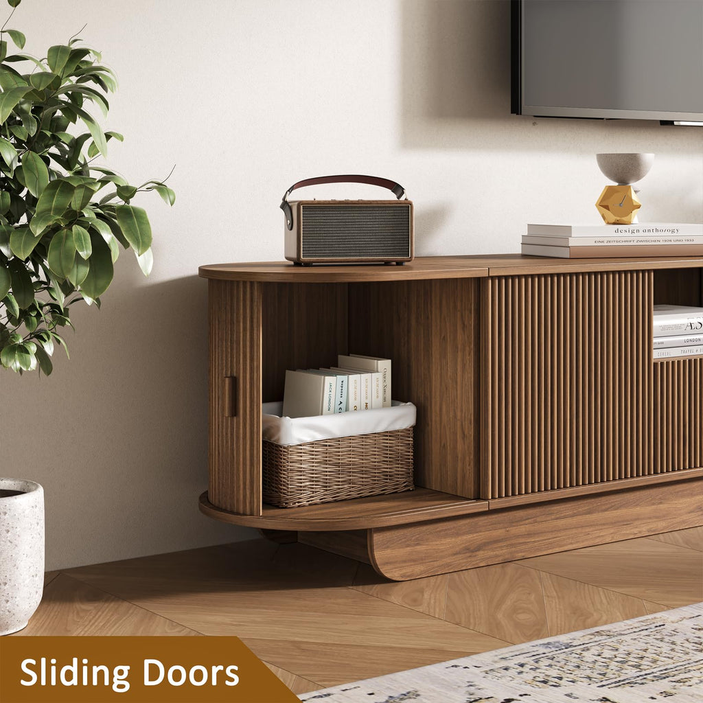 86.6'' Fluted TV Stand for 55-85 Inch, Walnut TV Console