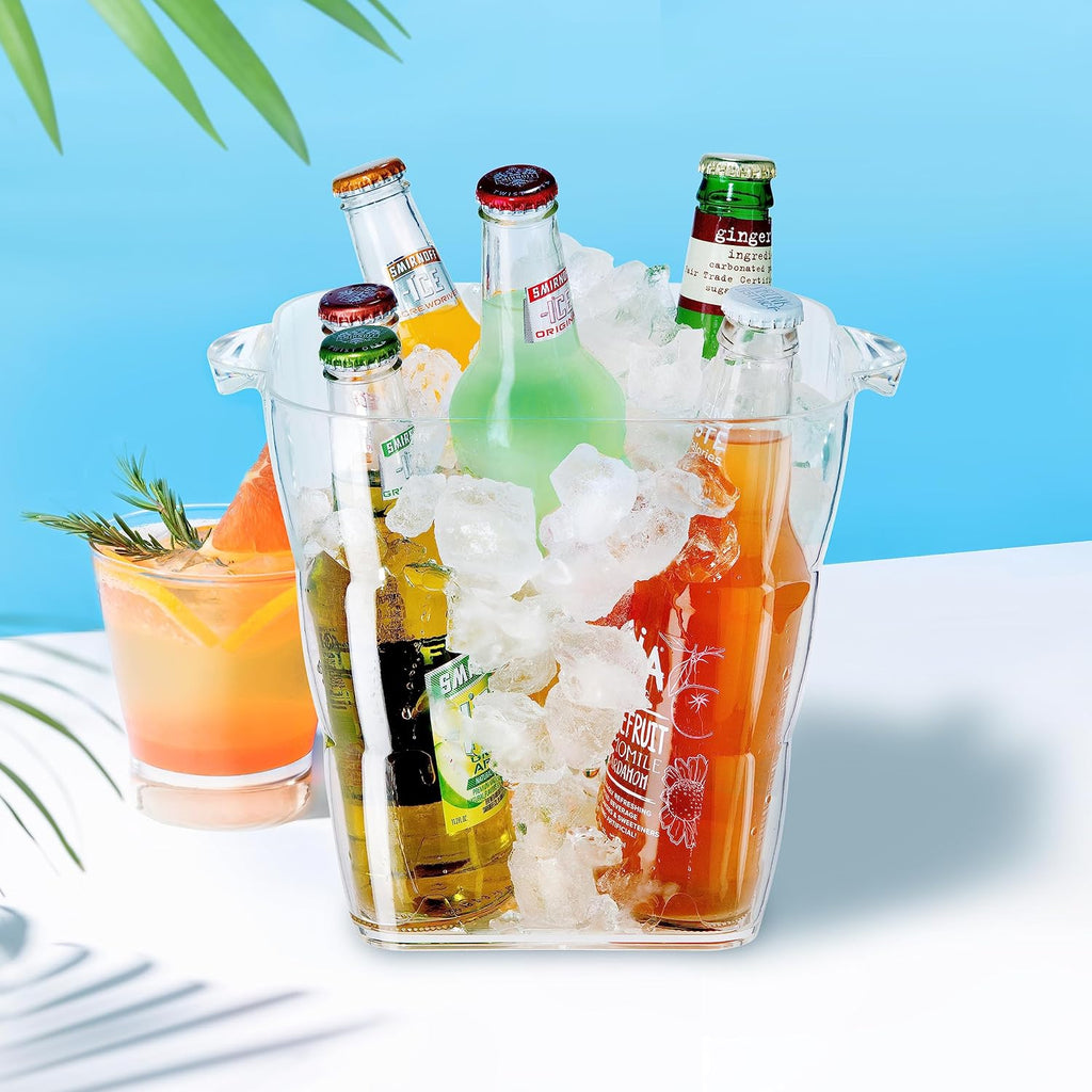 Acrylic Square Ice Bucket - Clear Beverage Cooler w/Handles, Wine Cooler, Beer Chiller, Ideal Drink Buckets