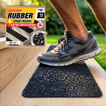 Self-Adhesive Non-Slip Rubber Stair Treads 30" x 8" 10-Pack for Outdoor Use