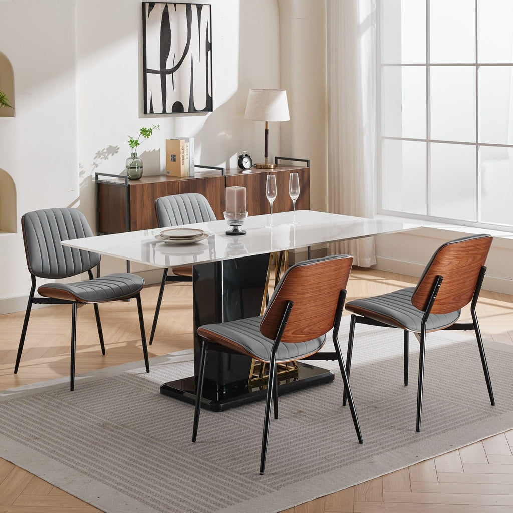 Set of 4, Mid-Century Modern Kitchen Chairs, Gray Linen