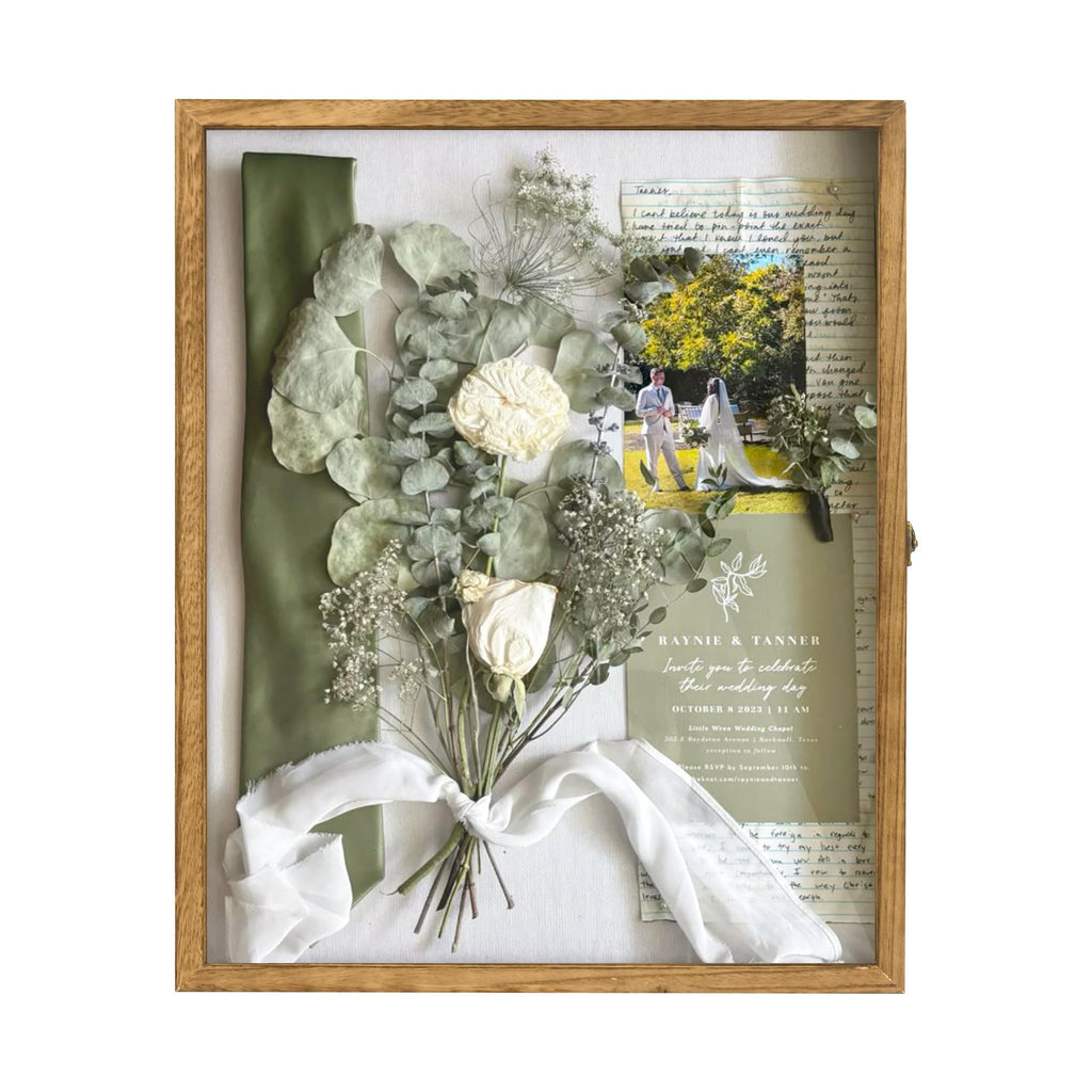Large Shadow Box Frame 16x20 Display Case, Wood Wedding Bouquet Memory Box