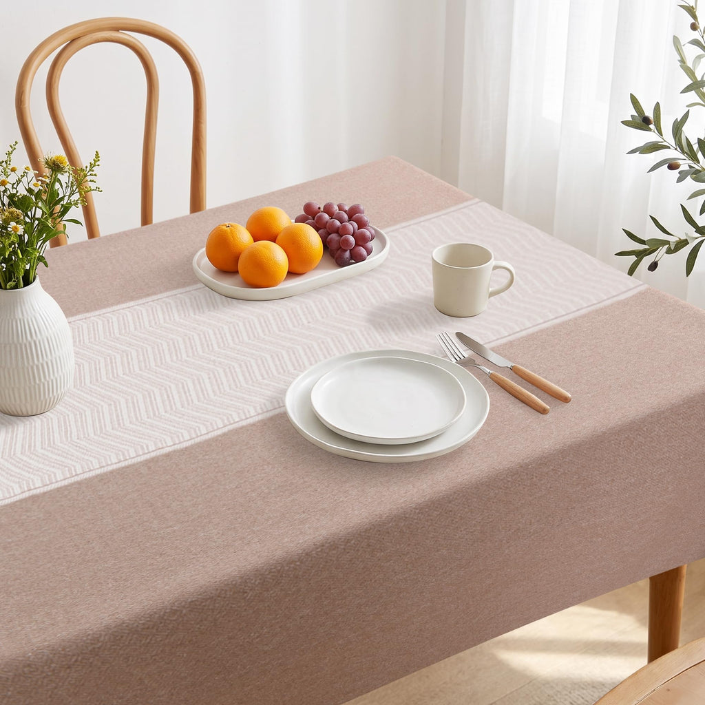 Rustic Rectangle Tablecloths, Farmhouse Cotton Linen Waterproof Burlap Table Cloth, Wrinkle Stain Resistant Washable