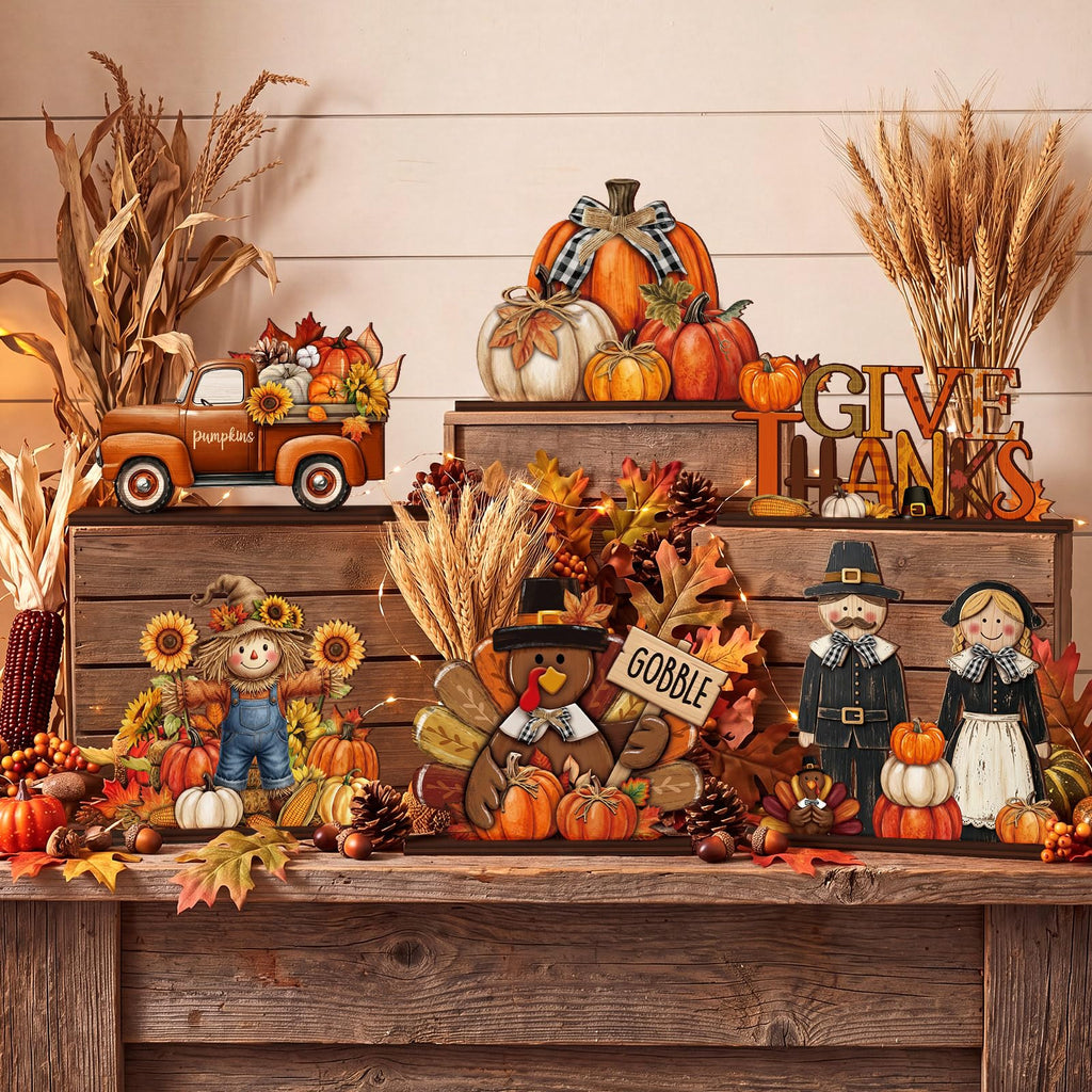 6 Pcs Fall Wooden Table Decorations, Thanksgiving Harvest