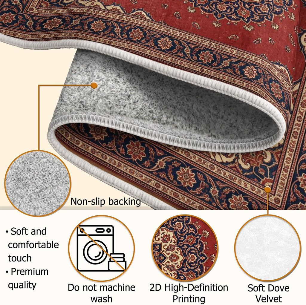 Medallion Area Rug, Traditional Vintage Floral Paisley None Red Low Pile Home Indoor Pattern Carpets Non Shedding