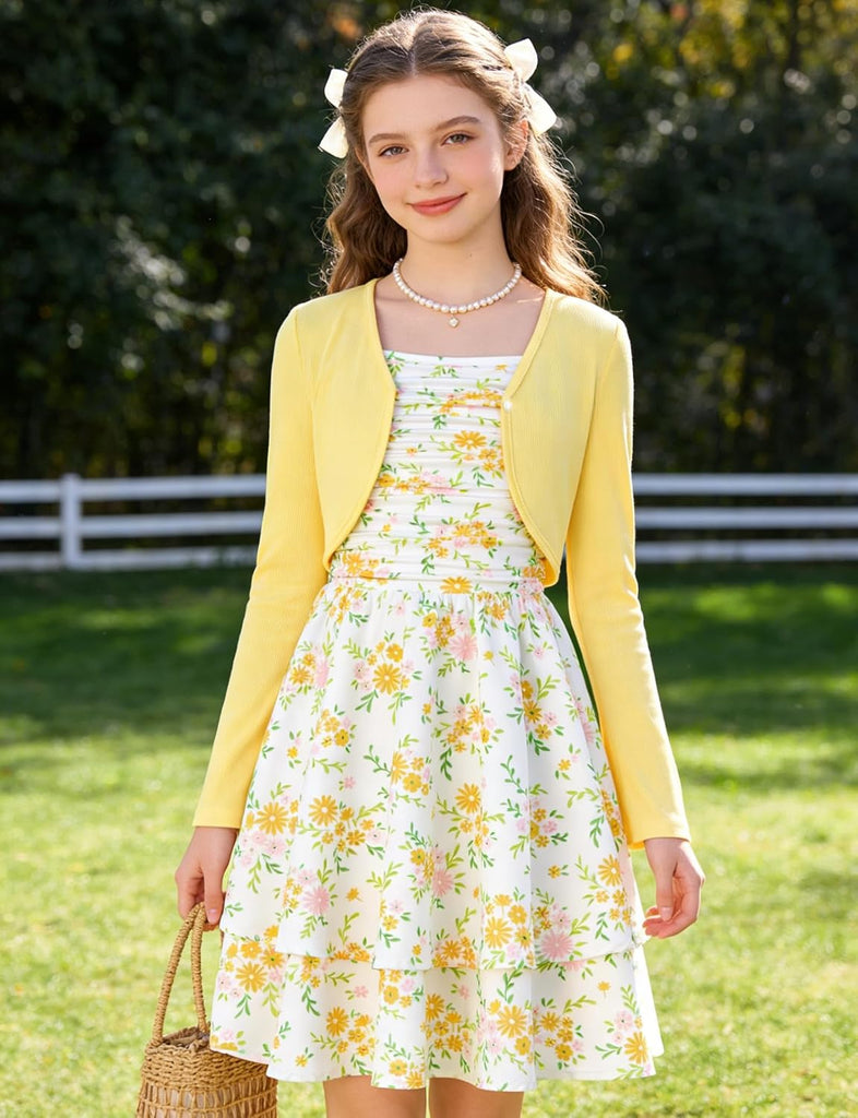 Layered Ruched Dress for Adjustable Strap Outfit with Cardigan