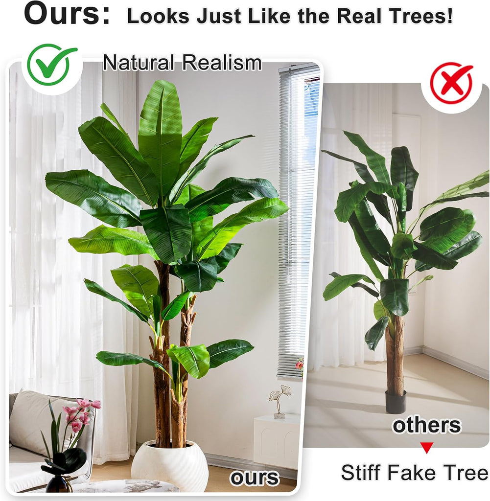 Banana Tree 8.2ft, Faux Tropical Palm Tree Plant with Realistic Leaves, Low Maintenance Indoor Outdoor Decor Porch