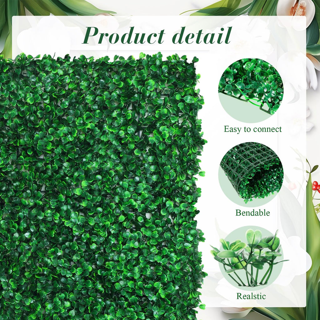 54 Pack Greenery Backdrop with Flowers Include 18 Pcs 16" x 24" Grass Wall Panels Artificial Hedge Boxwood Panels 36