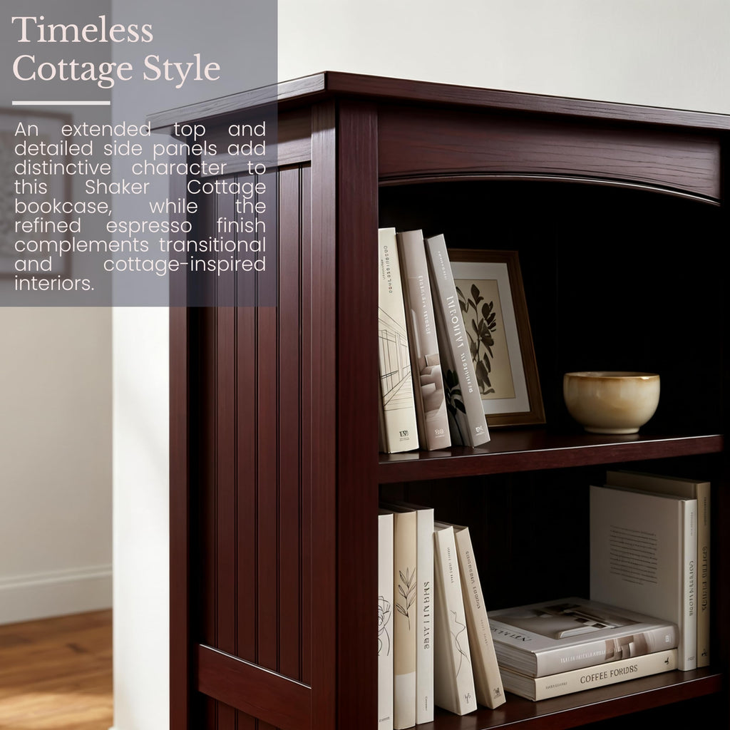 Shaker Cottage 4-Shelf Bookcase, Espresso, 22"W x 48"H
