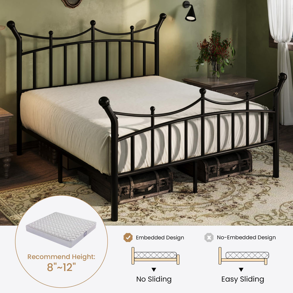 Metal Bed Frame, Victorian Crown Style, Black
