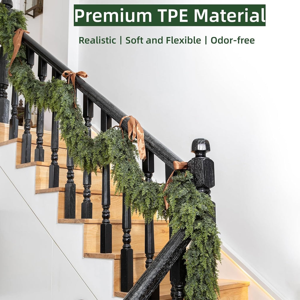 Deluxe 9 FT Artificial Christmas Cedar Garland 240 Large Leaves