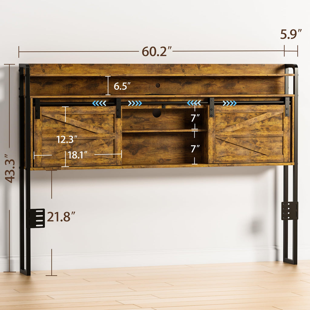Headboard with Storage, 3 Tier Size Headboard only with Outlets, USB Ports and LED Light Strip, Headboards