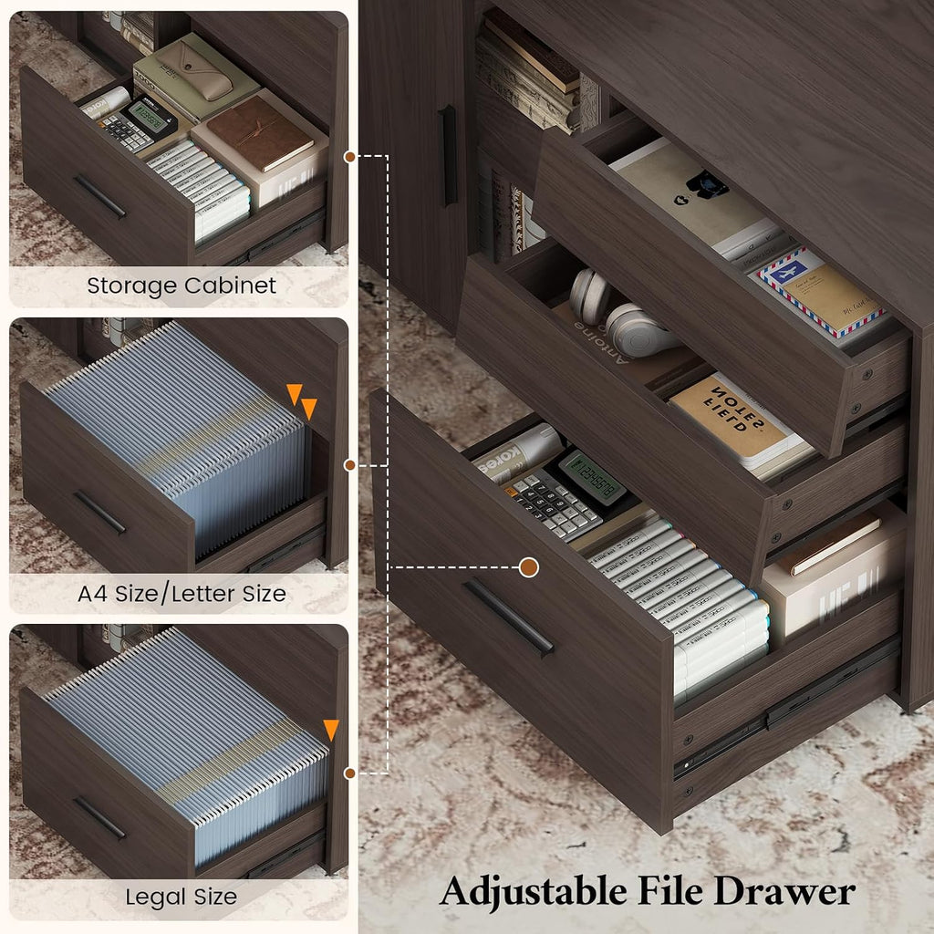 L Shaped Electric Standing Desk with 3 Drawers and Power Outlet, 55.1" x 47.2" Height Adjustable Home Office
