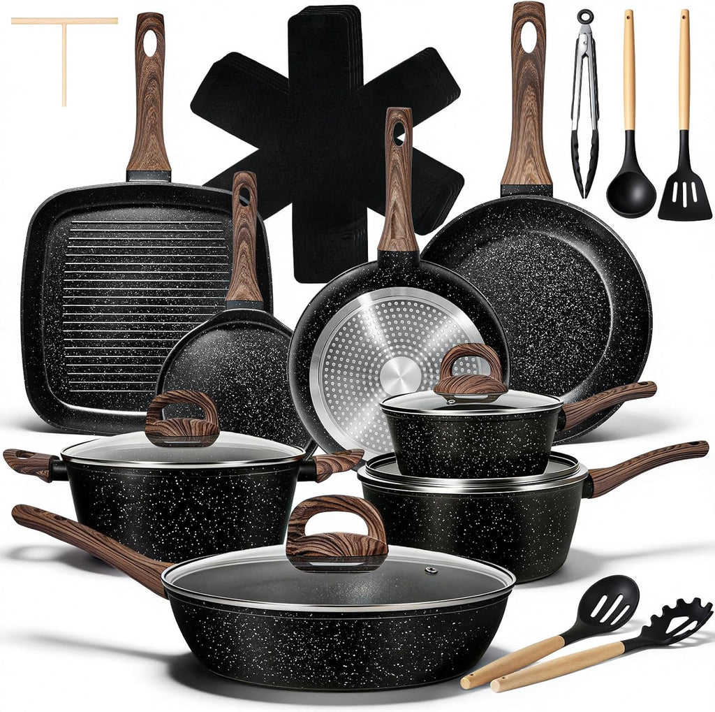 25 Pcs Pots and Pans Set, Nonstick Ceramic Cookware Sets, Healthy Non-Toxic, Large Capacity, Induction Compatible