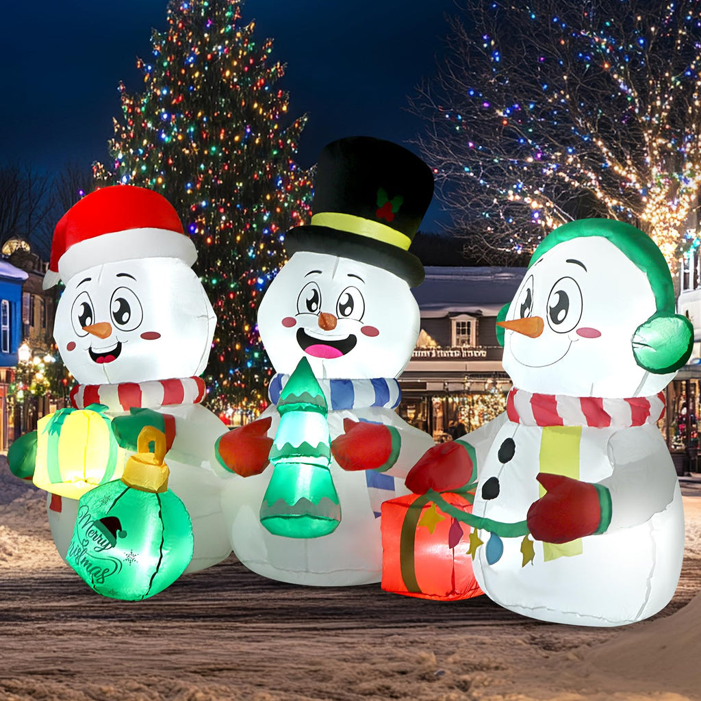 6FT Long Christmas Inflatable Decoration, Snowman with Tree & Gifts