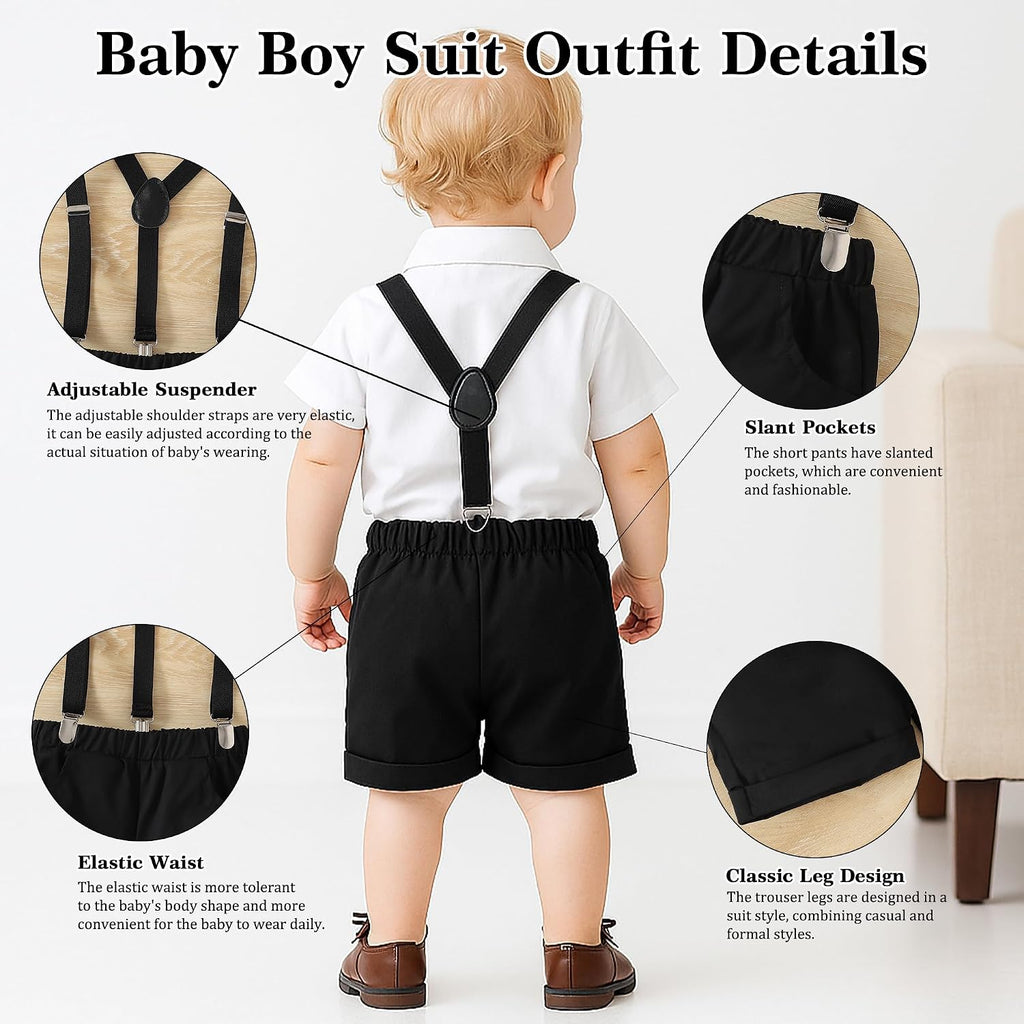 Baby Boys Formal Suit Set Suspender Shorts Pants