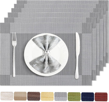 Silver Grey Vinyl Placemats, Heat Resistant Table Placemats - Set of 6