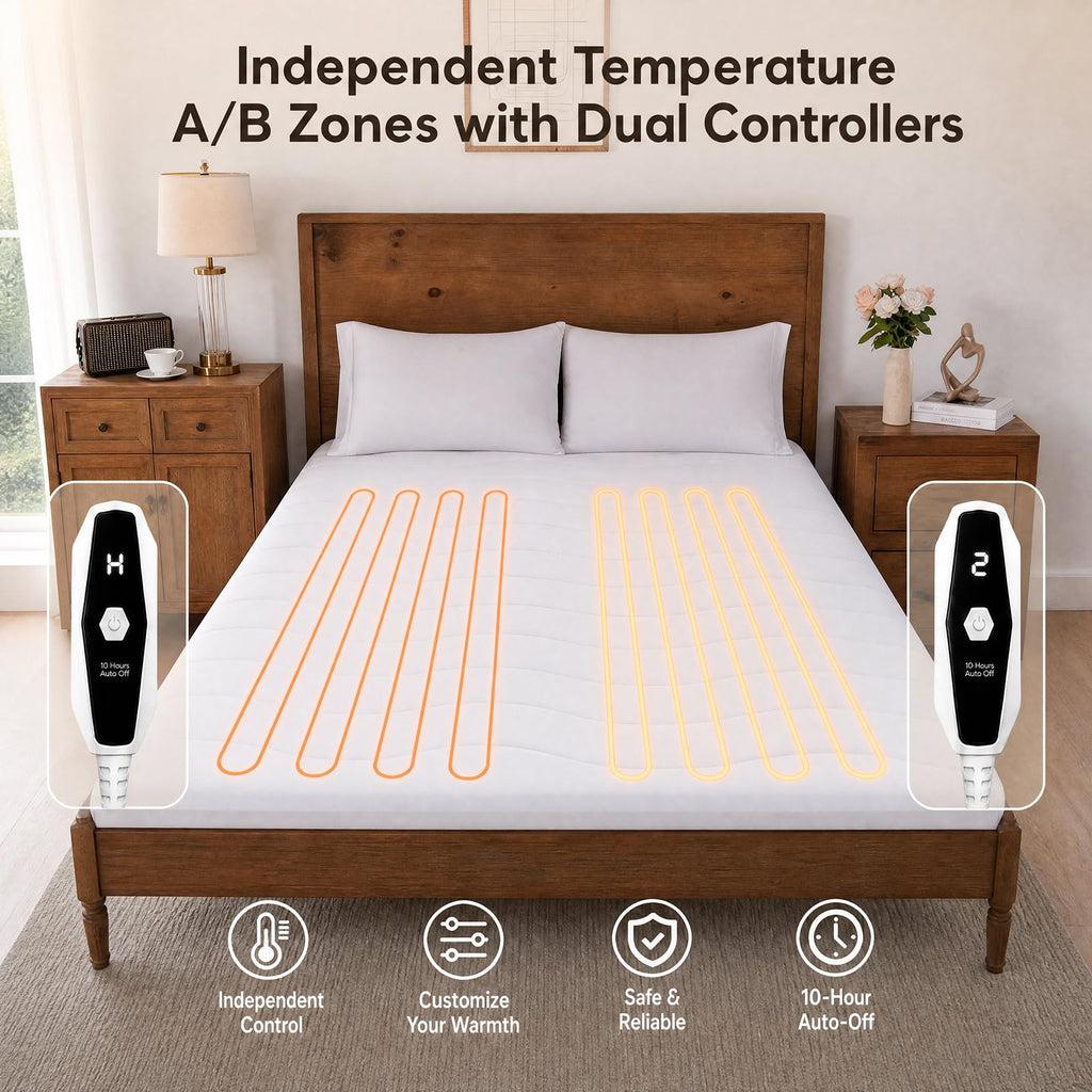 Heated Mattress Pad, Fast Heating Electric Bed Warmer with Deep Pocket