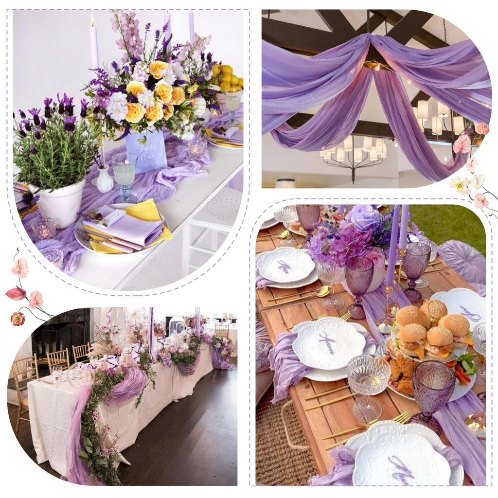 5 Pack Lilac Purple Lavender Cheesecloth Table Runner 120'' x 35'', Spring Easter Decor Soft Gauze Boho Wedding Table